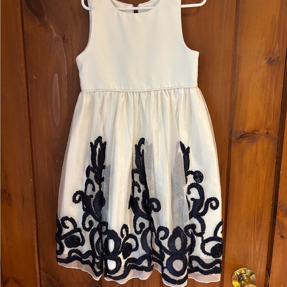 American Princess White Dress with Navy Accents